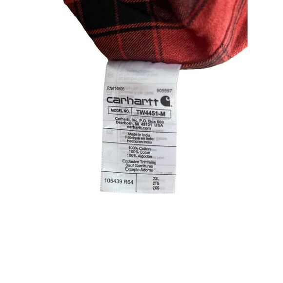 Carhartt Men's Red Black Plaid Loose Fit Flannel Button Down Shirt Size 2XL NWT - Picture 5 of 11